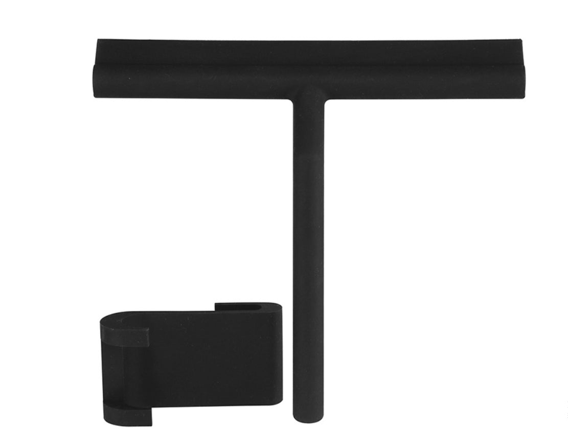 IMEEA Shower Squeegee Window Glass Wiper Scraper Cleaner Enhanced Handle with Silicone Blade & Holder Hook, 8-Inch (Black)