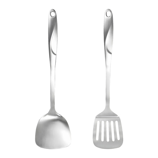 IMEEA 15-Inch Wok Spatula Turner Set, SUS304 Stainless Steel Slotted Turner Metal Wok Spatula Kitchen Utensils for Cooking