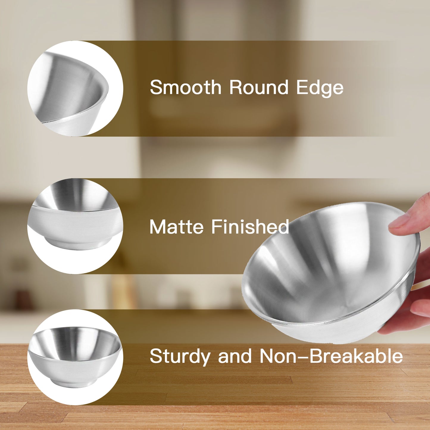 IMEEA Small Unbreakable Bowl for Kids SUS304 Stainless Steel for Side Dishes, Condiments, Rice, Cereal, Ice Cream ( 8.5oz, Set of 4)