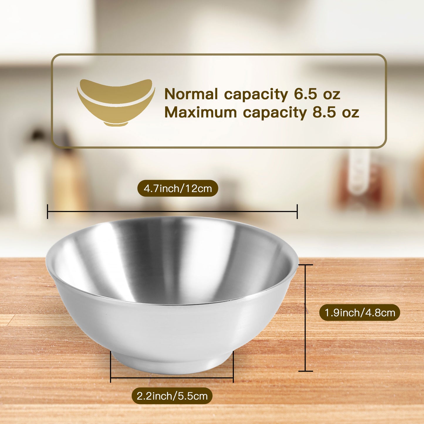 IMEEA Small Unbreakable Bowl for Kids SUS304 Stainless Steel for Side Dishes, Condiments, Rice, Cereal, Ice Cream ( 8.5oz, Set of 4)