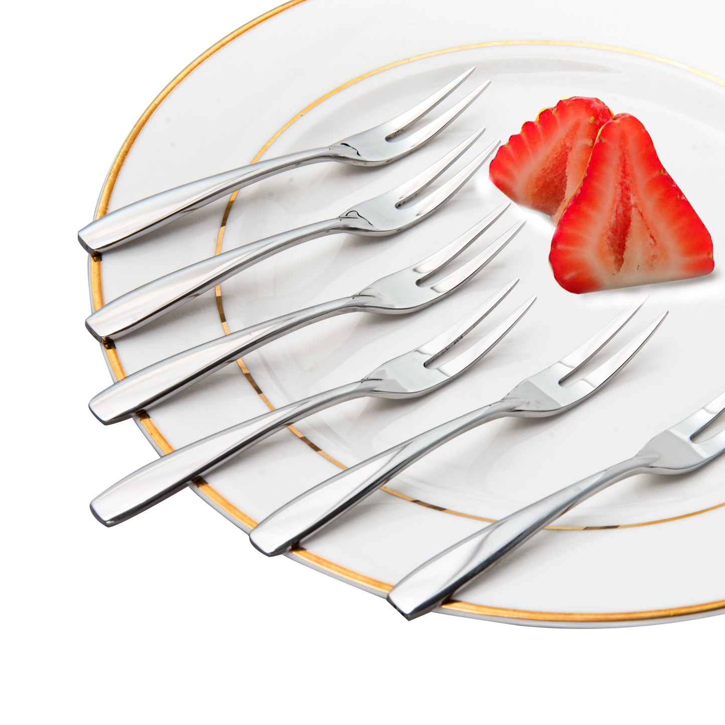 IMEEA Mini Cocktail Forks 18/10 Stainless Steel displayed on a plate