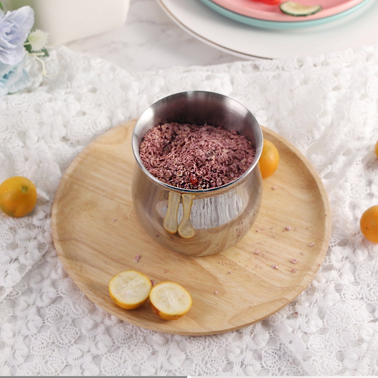 Breakfast Cereal Cup with cereal on a wooden tray for a daily serving setup