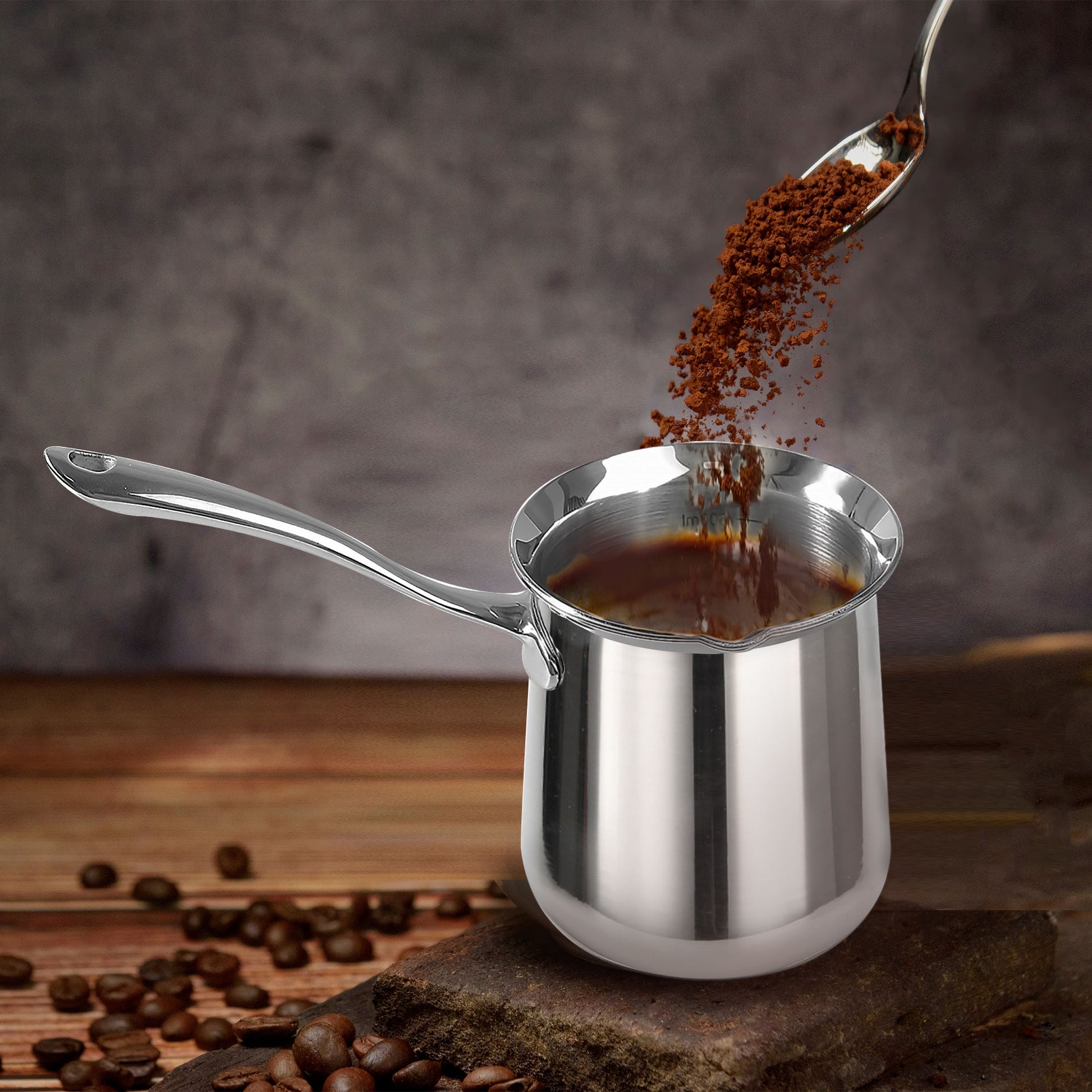 Induction SUS304 Stainless Steel Briki Greek Coffee Pot, Arabic Caizen Cezve Ibrik Coffee Pot (600ML / 20oz)