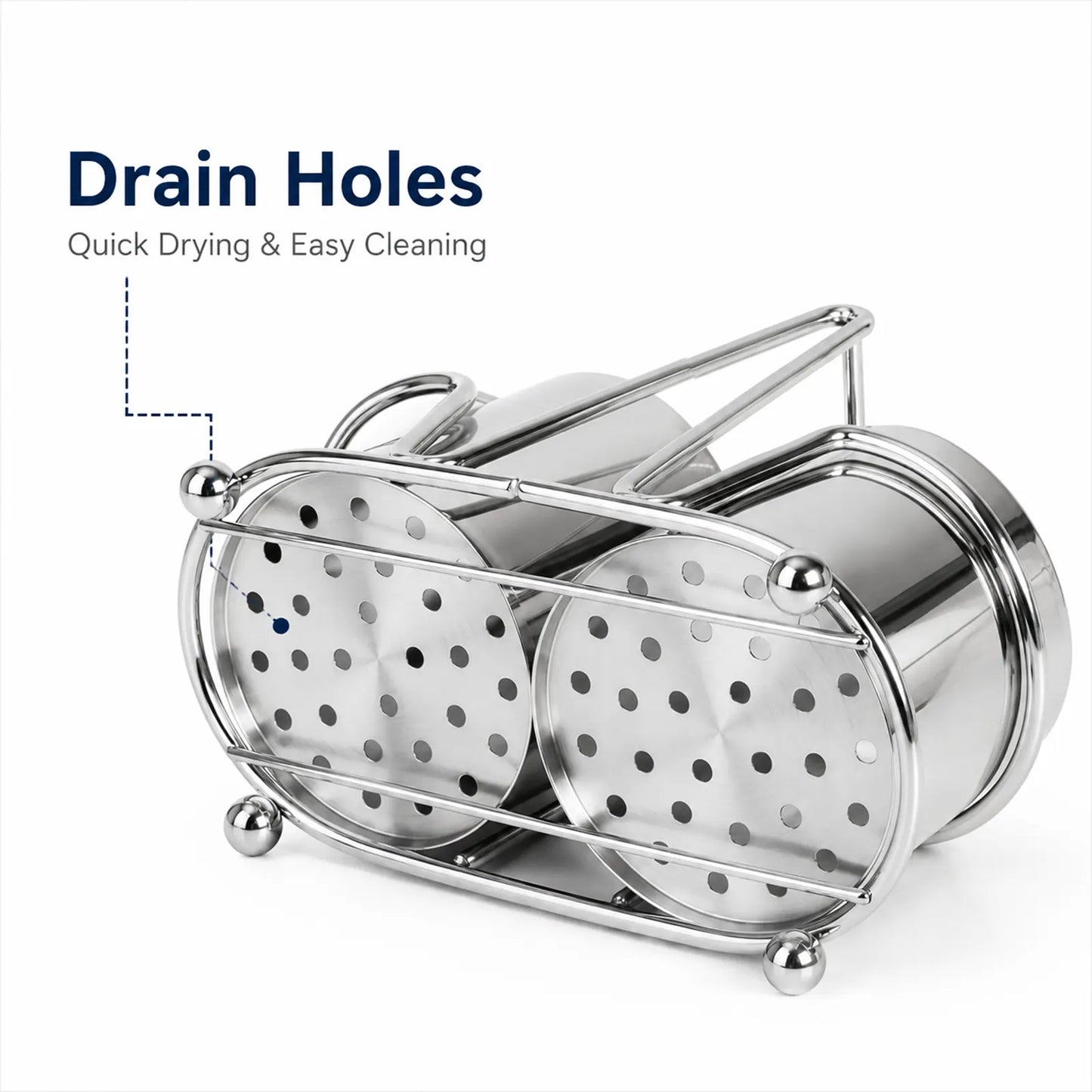 IMEEA Utensil Holder bottom detail showing drainage holes designed to keep utensils dry and easy to clean