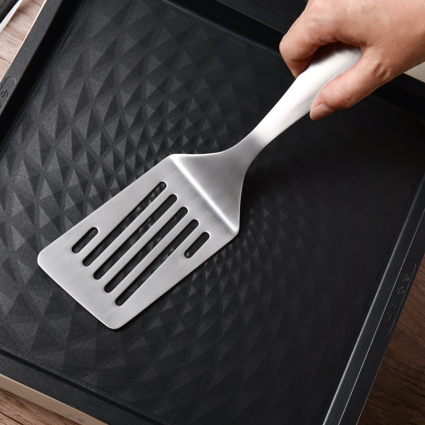 IMEEA Metal Spatulas Set SUS304 Stainless Steel Griddle Spatula Slotted Hamburger Turner Flat Top Grill Spatula for Cooking 10-Inch