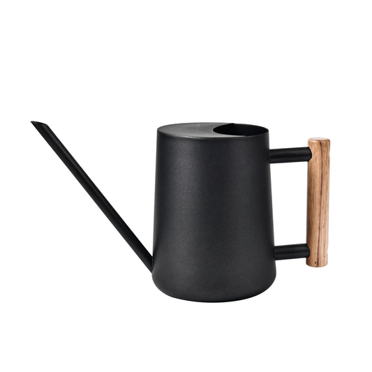 IMEEA Stainless Steel Indoor Watering Can – 35oz Matte Black with Wood Handle