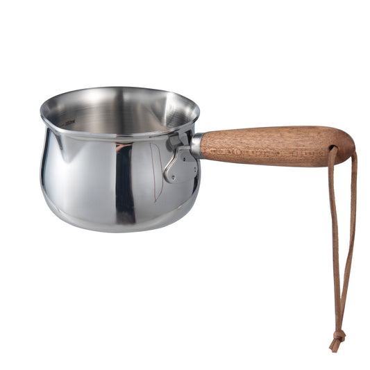 IMEEA Mini Induction Milk Warmer Pot 8.5Oz/250Ml Butter Warmer 18/10 Tri-Ply Stainless Steel Small Milk Saucepan with Wood Handle