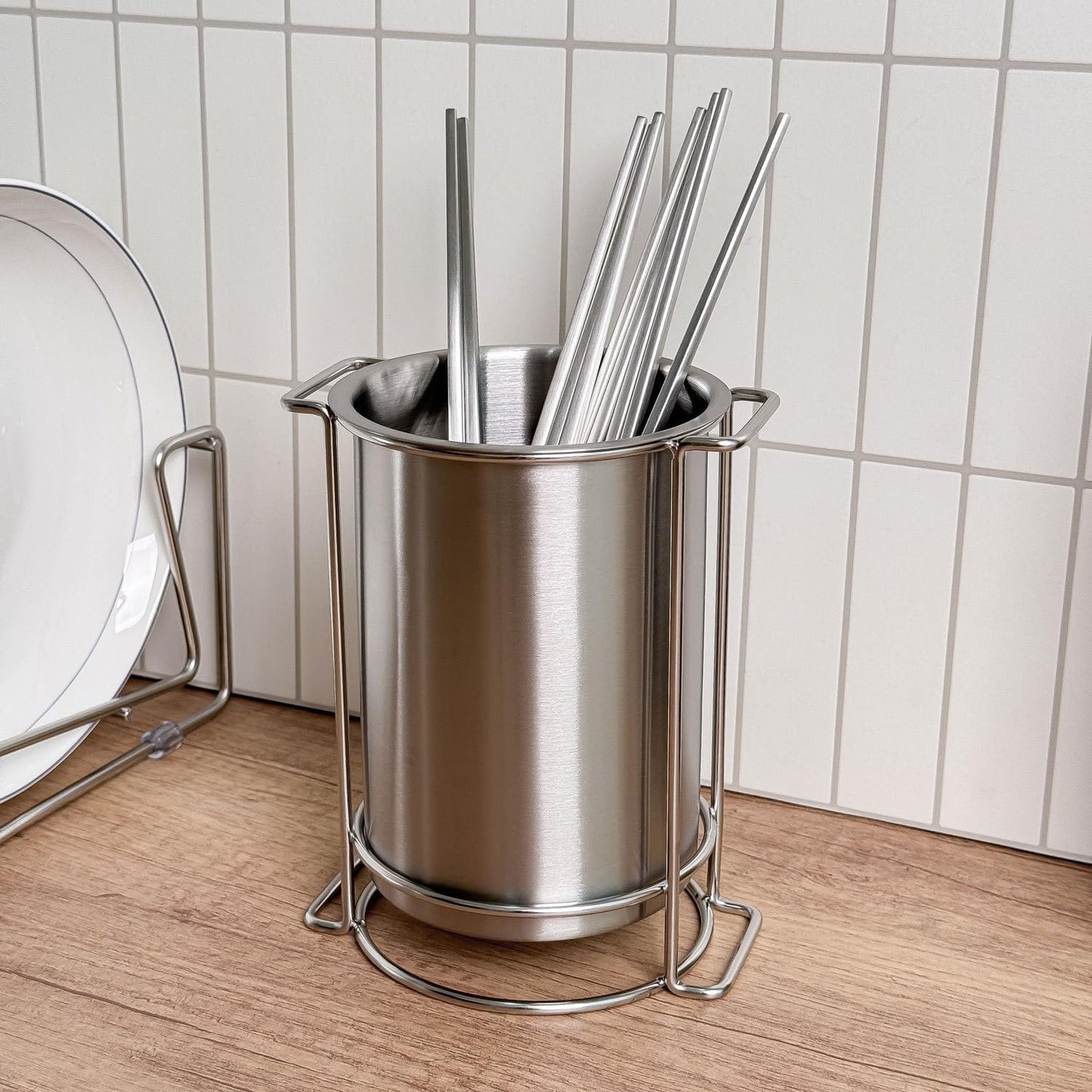 Suitable for placement near the stove, sink, or prep area to organize frequently used kitchen tools while saving countertop space