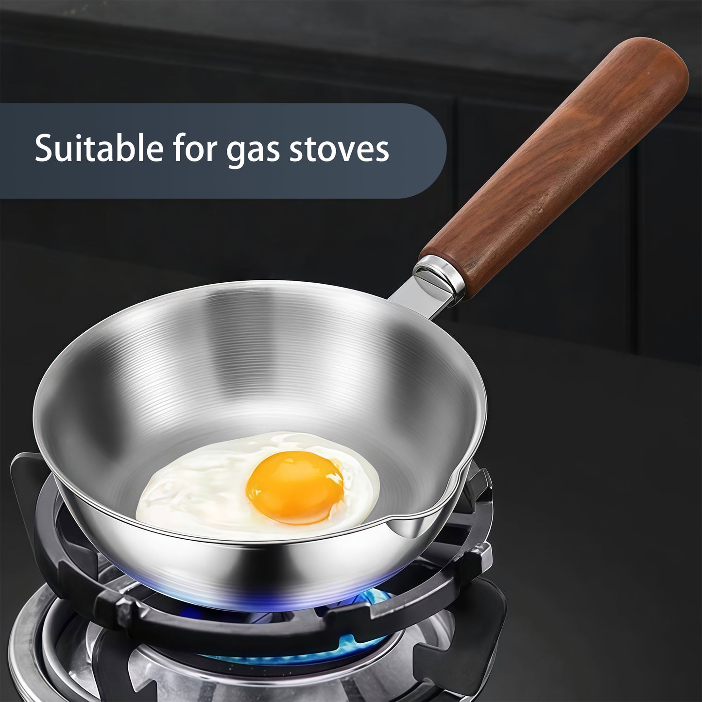 IMEEA Mini Omelet Pan – 3-Layer Stainless Steel Egg Pan with Wood Handle (5.9")
