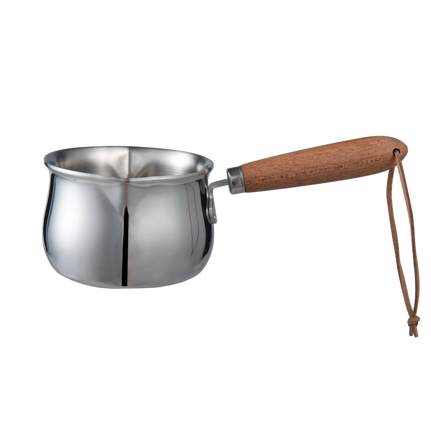 IMEEA Mini Stainless Steel Sauce Pan showcasing its sleek design and comfortable wooden handle