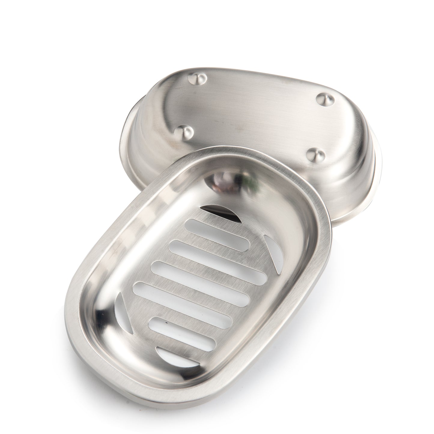 IMEEA SUS304 Stainless Steel Soap Dish 5.6 inch with removable double layer drainage tray displayed stacked