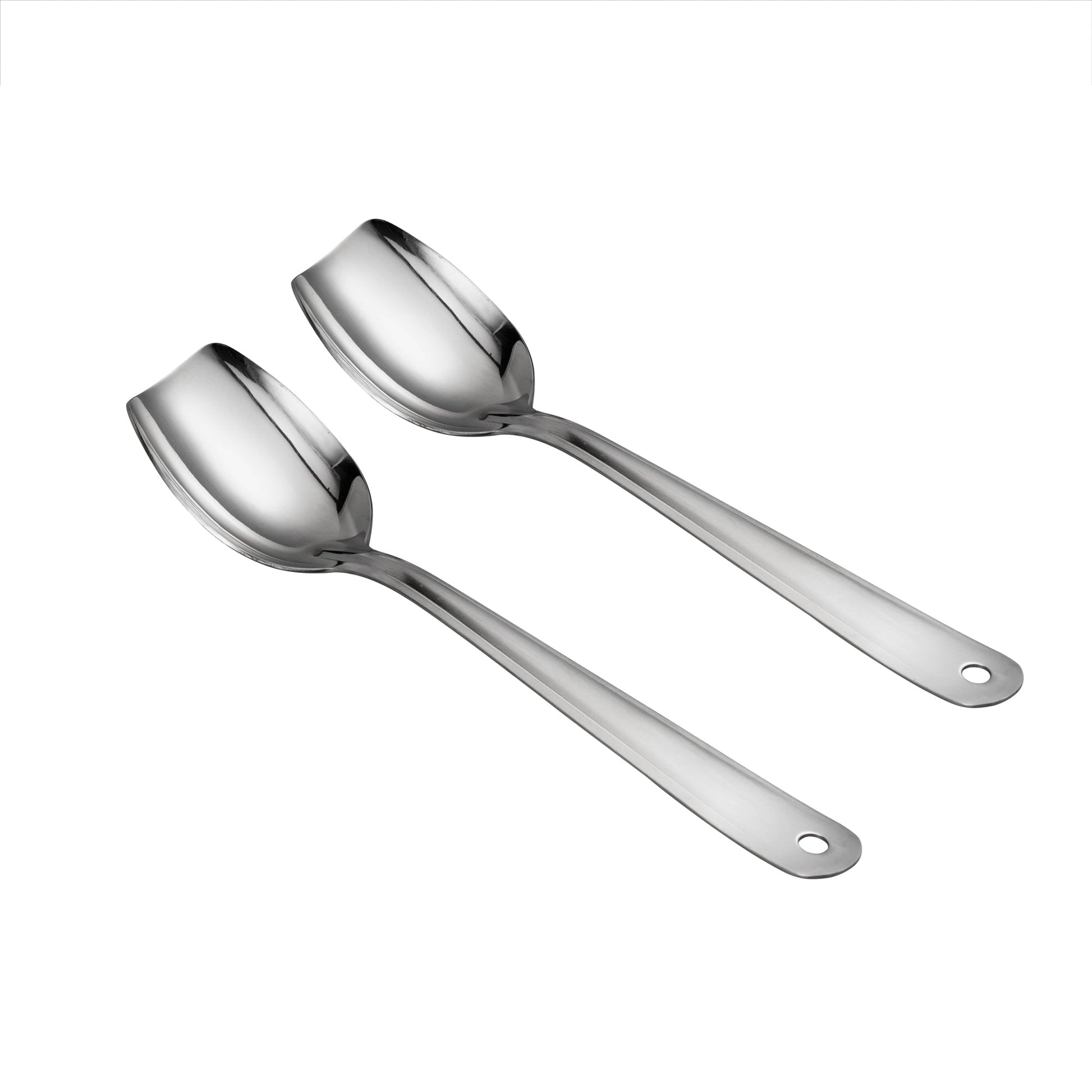 IMEEA 10inch Flat Serving Spoon 18/8 Stainless Steel Slotted Spoon Flat Edge Spoon Cooking Spoon Set, Set of 2 - IMEEAspoon
