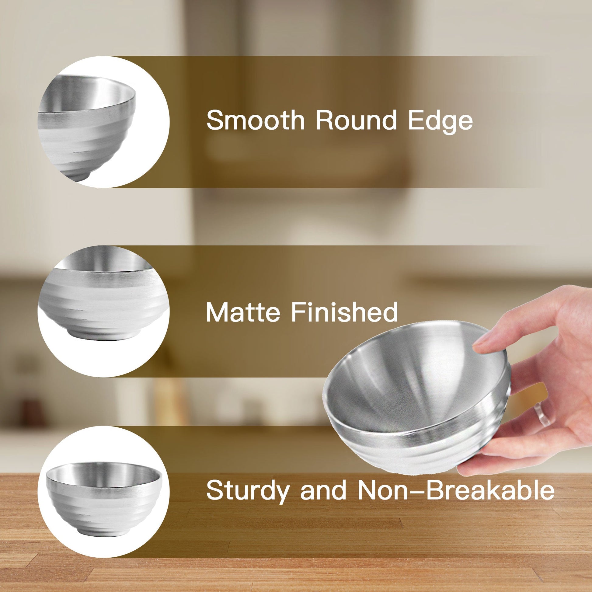 IMEEA 10Oz Soup Ice Cream Bowl Double Wall Insulated Bowl SUS304 Stainless Steel Cereal Bowls, 4.7inch/12cm, Set of 4 - IMEEAbowl