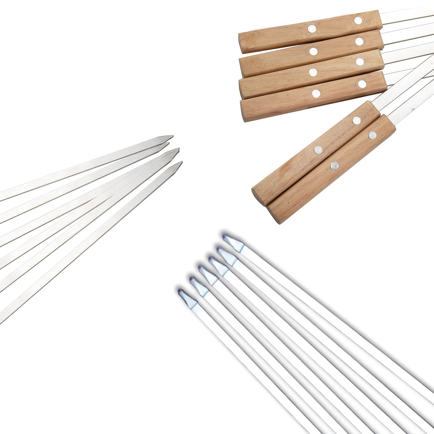 IMEEA 23.6Inch / 60CM Kabob Skewers Flat Metal BBQ Barbecue Skewer with Wooden Handle Stainless Steel Kabob Skewers for Grilling, Set of 10 with Bag - IMEEABBQ skewers