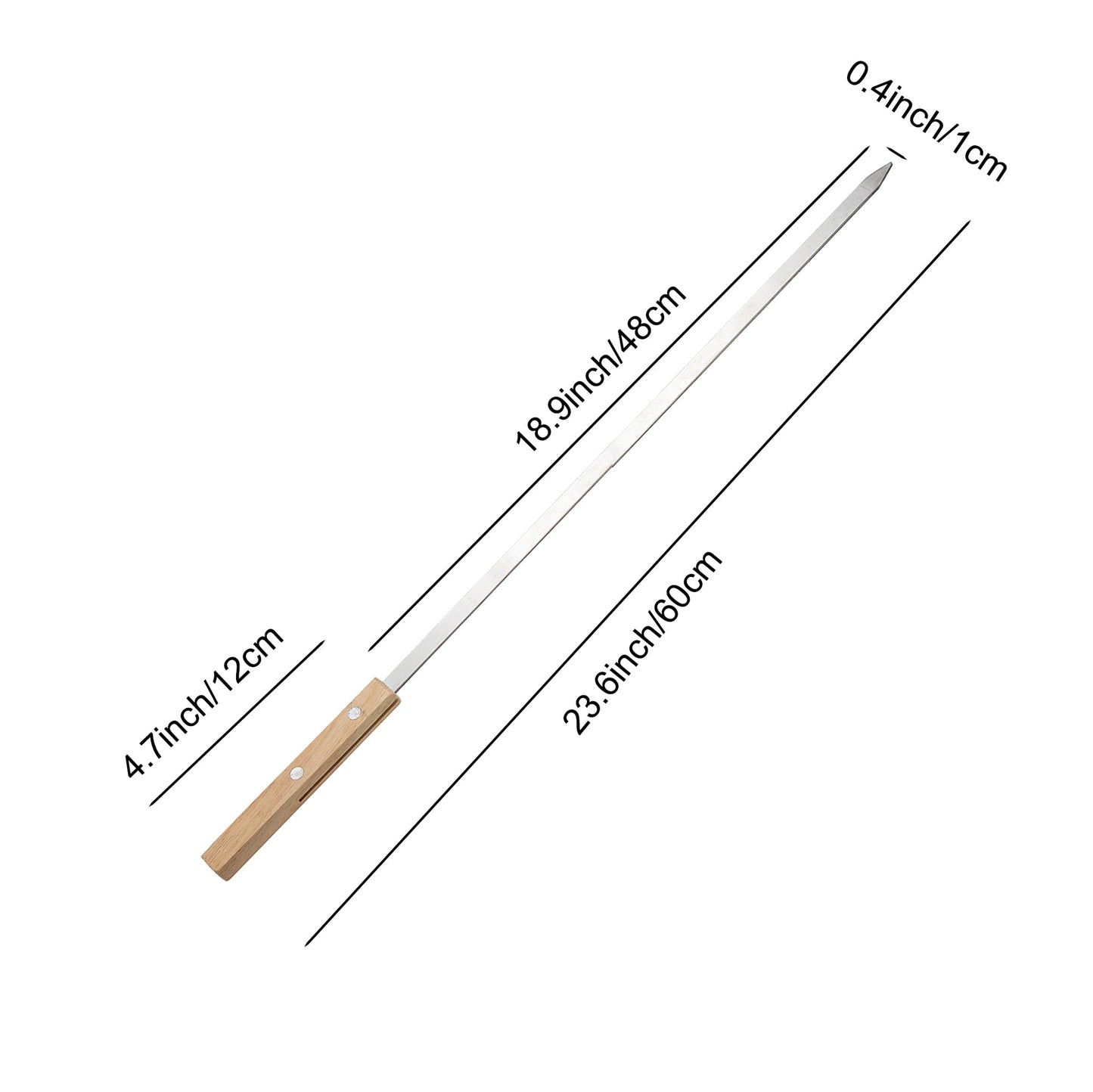 IMEEA 23.6Inch / 60CM Kabob Skewers Flat Metal BBQ Barbecue Skewer with Wooden Handle Stainless Steel Kabob Skewers for Grilling, Set of 10 with Bag - IMEEABBQ skewers