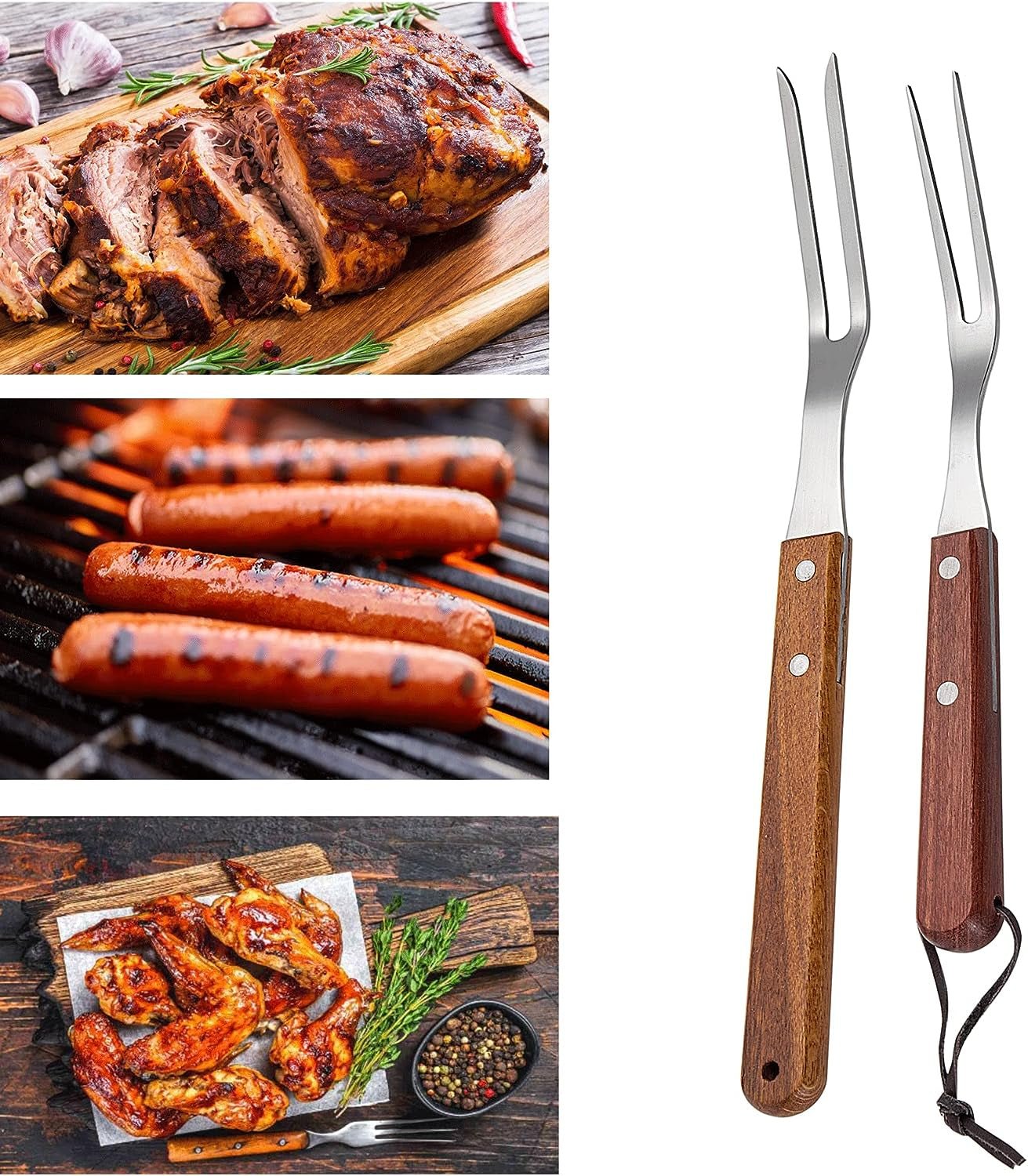 IMEEA Carving Forks Stainless Steel Meat Fork with Wooden Handle Cooking Fork BBQ Fork Grill Fork Steak Fork for Kitchen Roast (13 Inch, 10.8 Inch) - IMEEAcarving fork