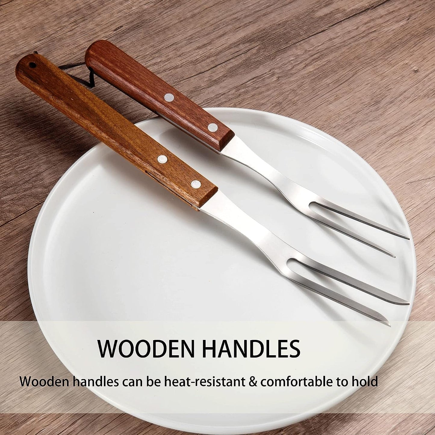IMEEA Carving Forks Stainless Steel Meat Fork with Wooden Handle Cooking Fork BBQ Fork Grill Fork Steak Fork for Kitchen Roast (13 Inch, 10.8 Inch) - IMEEAcarving fork