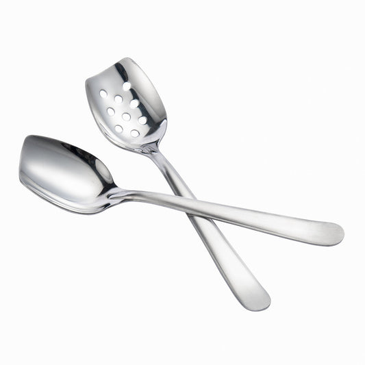 IMEEA Flat Edge Spoon 18/8 Stainless Steel Flat Bottom Serving Spoon for Cooking 8 - Inch Slotted Spoon, Set of 2 - IMEEAspoon