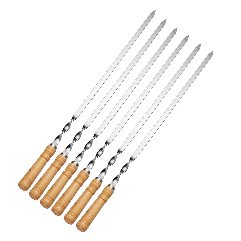 IMEEA 21.6" Flat Kabob Skewers - Large Stainless Steel BBQ Skewers with Wooden Handle for Grilling