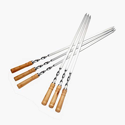 IMEEA 21.6" Flat Kabob Skewers - Large Stainless Steel BBQ Skewers with Wooden Handle for Grilling