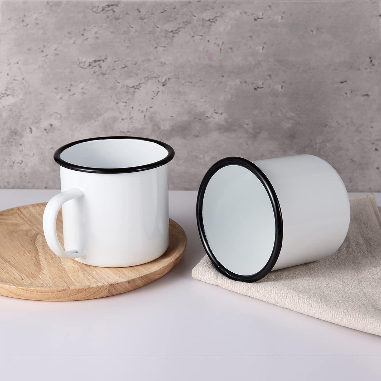 IMEEA Set of 2 White Enamel Mugs 17oz/500ml, Ideal for Camping, Picnics, and Home Office Use
