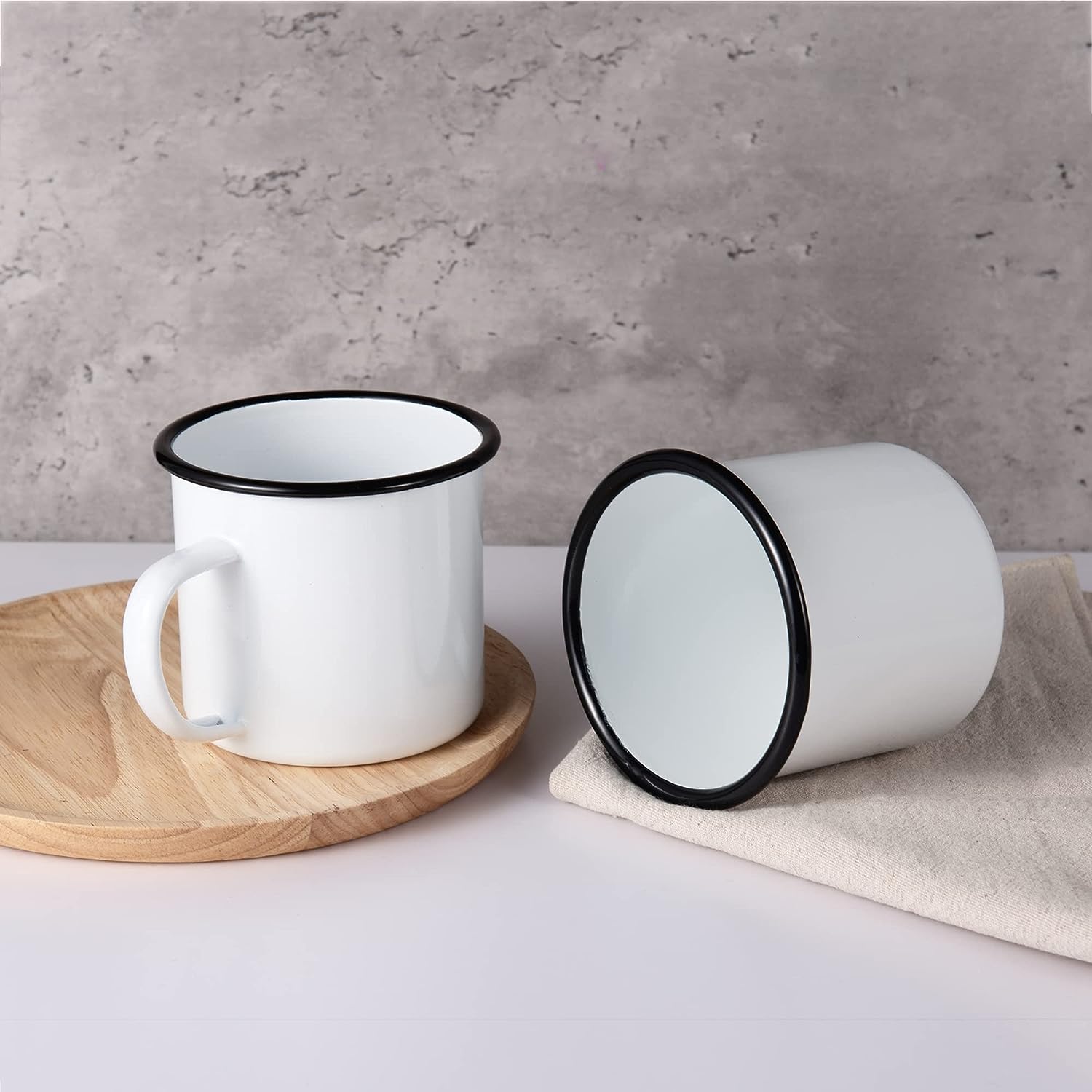 IMEEA Set of 2 White Enamel Mugs 17oz/500ml, Ideal for Camping, Picnics, and Home Office Use