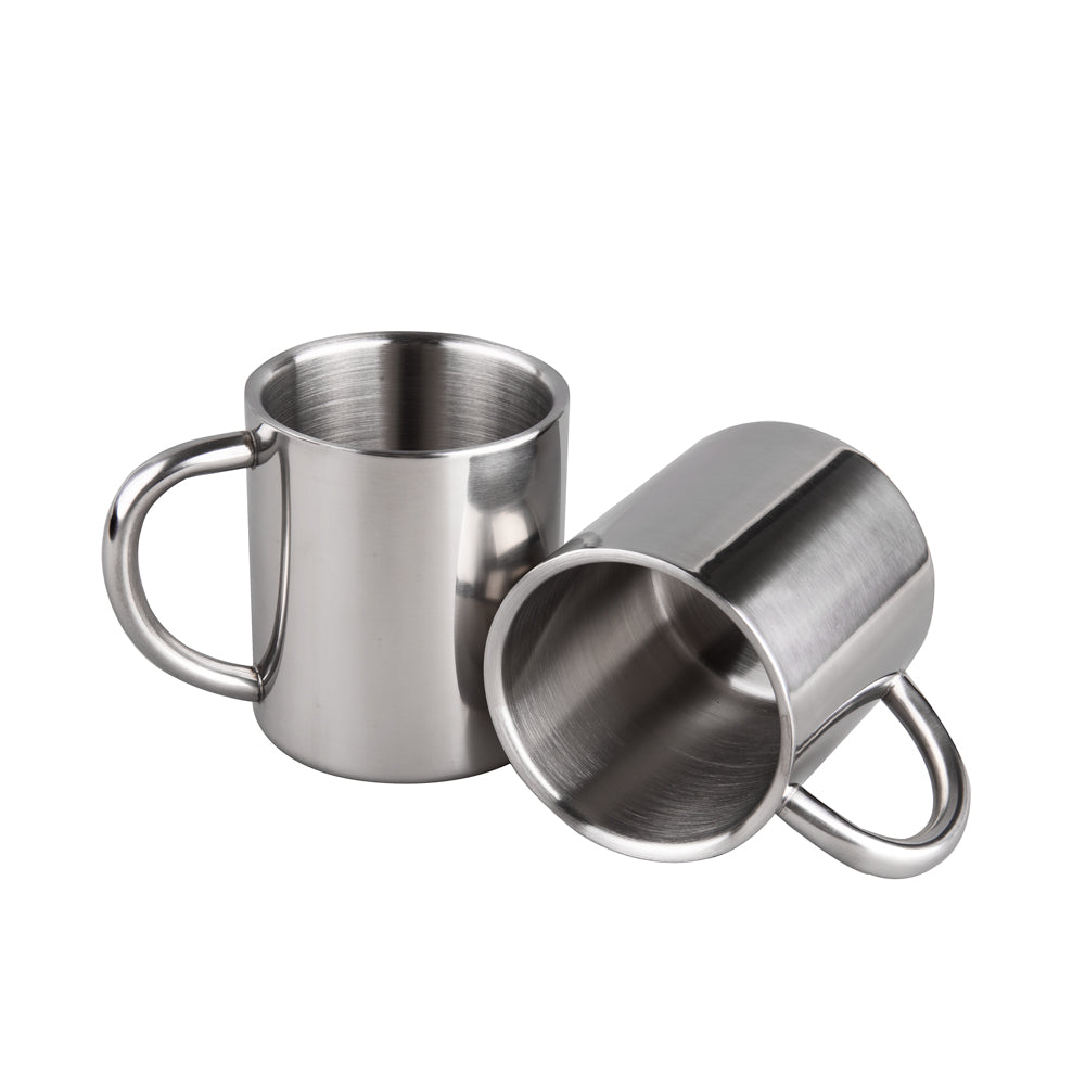 A collection of stainless steel mugs used at a friendly gathering