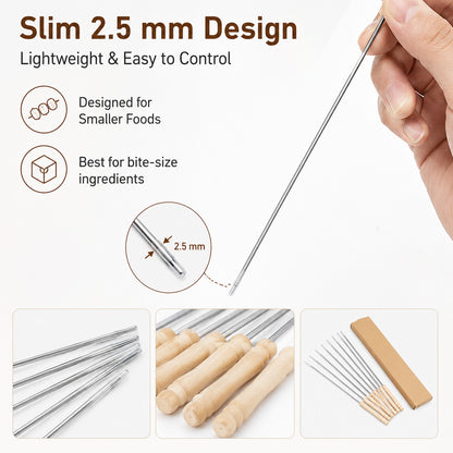 IMEEA 15-Inch BBQ Skewers with Wooden Handle, 10-Pack