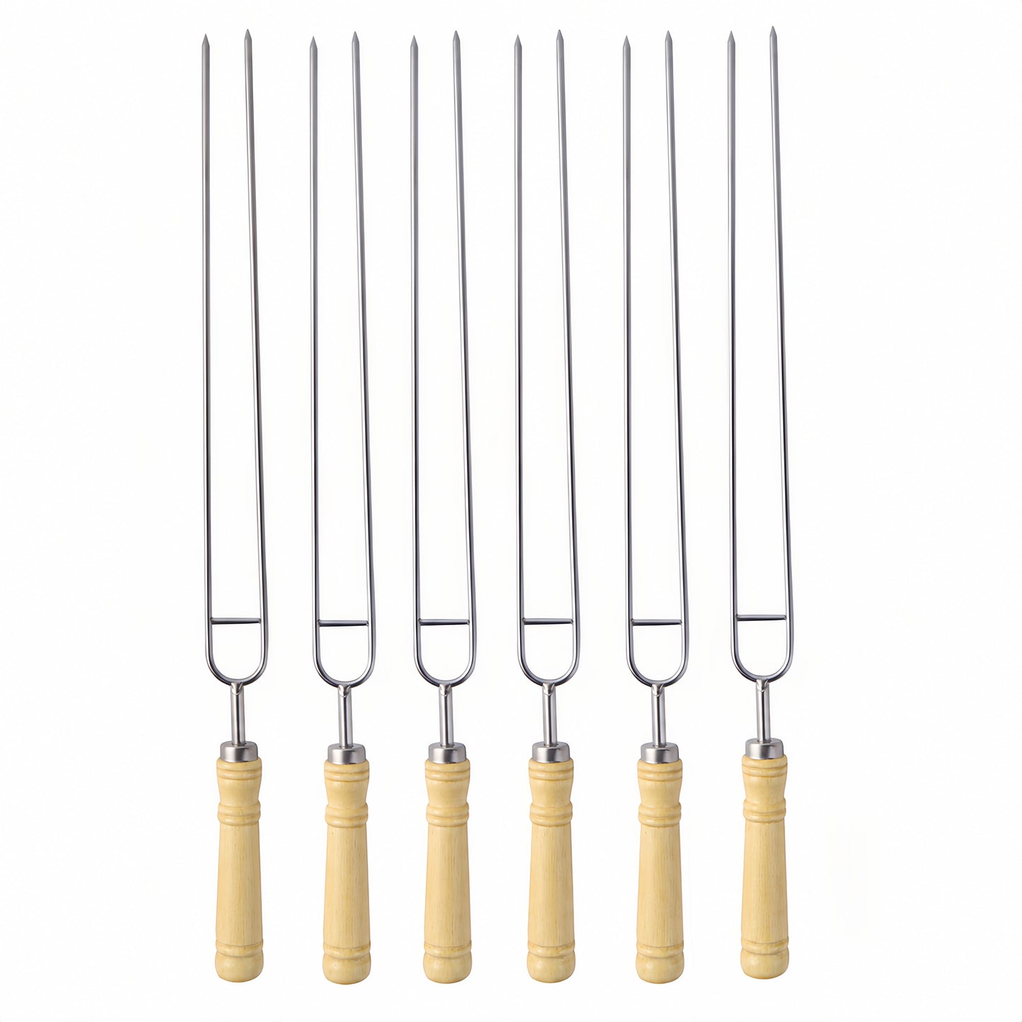 Brochetas dobles IMEEA de 16,5" para asar a la parrilla: brochetas gruesas de acero inoxidable para barbacoa con mango de madera, palitos para kebab de 42 cm