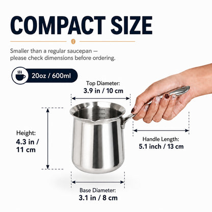 IMEEA 20oz türkische Kaffeekanne, 600ml Edelstahl Cezve Ibrik Briki für griechischen, arabischen & armenischen Kaffee