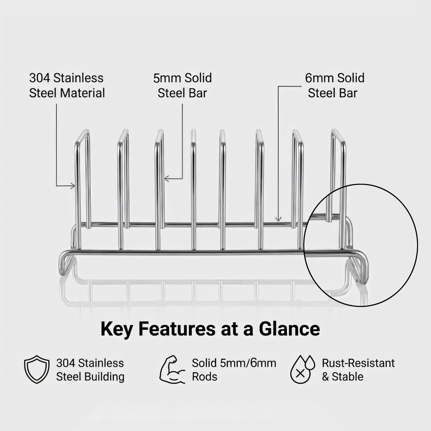 IMEEA SUS304 Stainless Steel Dish Stand – 6-Slot Plate Organizer & Dish Drying Rack, Space-Saving Plate Holder for Kitchen Storage, 30.5x10x12cm