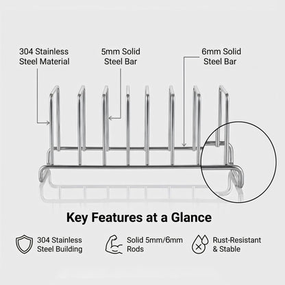 IMEEA SUS304 Stainless Steel Dish Stand – 6-Slot Plate Organizer & Dish Drying Rack, Space-Saving Plate Holder for Kitchen Storage, 30.5x10x12cm