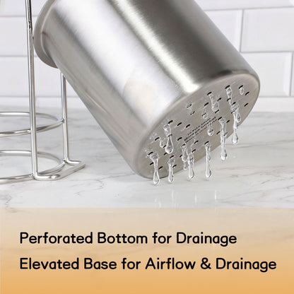 IMEEA Stainless Steel Utensil Holder for Countertop – Elevated, Drainage Design for Everyday Cooking, 3.94x5.9inch