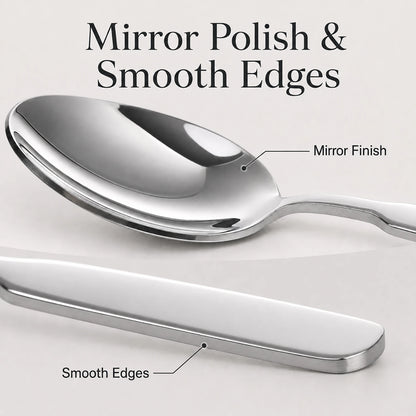 Mirror-polished dinner spoon with smooth rounded edges