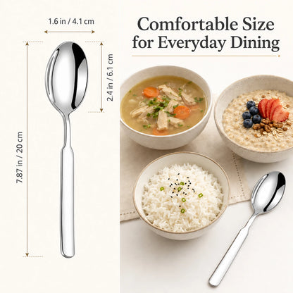 7.9-inch stainless steel dinner spoon for soup cereal rice and desserts