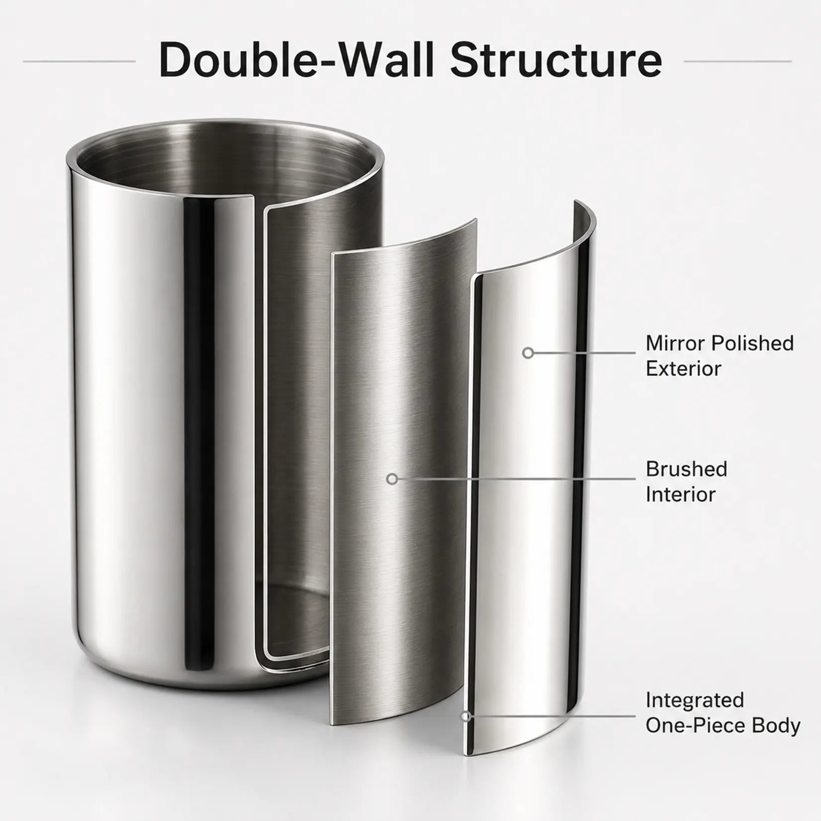 Double wall stainless steel utensil holder with sturdy construction for long kitchen utensils