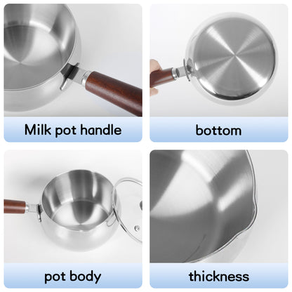 IMEEA 1-Quart Stainless Steel Saucepan with Glass Lid & Wooden Handle – Small Sauce Pot for Everyday Cooking