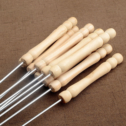 IMEEA 15-Inch BBQ Skewers with Wooden Handle, 10-Pack