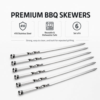 IMEEA Brochetas Planas de Acero Inoxidable de 21.7 Pulgadas con Mango de Anillo Antideslizante – Juego de 6
