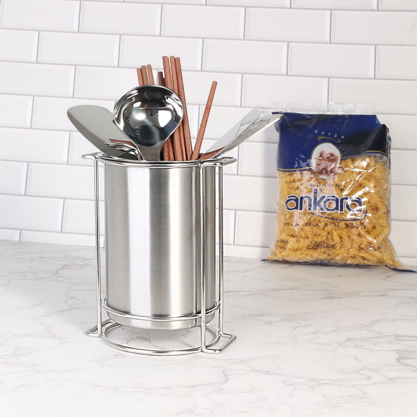 IMEEA Stainless Steel Utensil Holder for Countertop – Elevated, Drainage Design for Everyday Cooking, 3.94x5.9inch