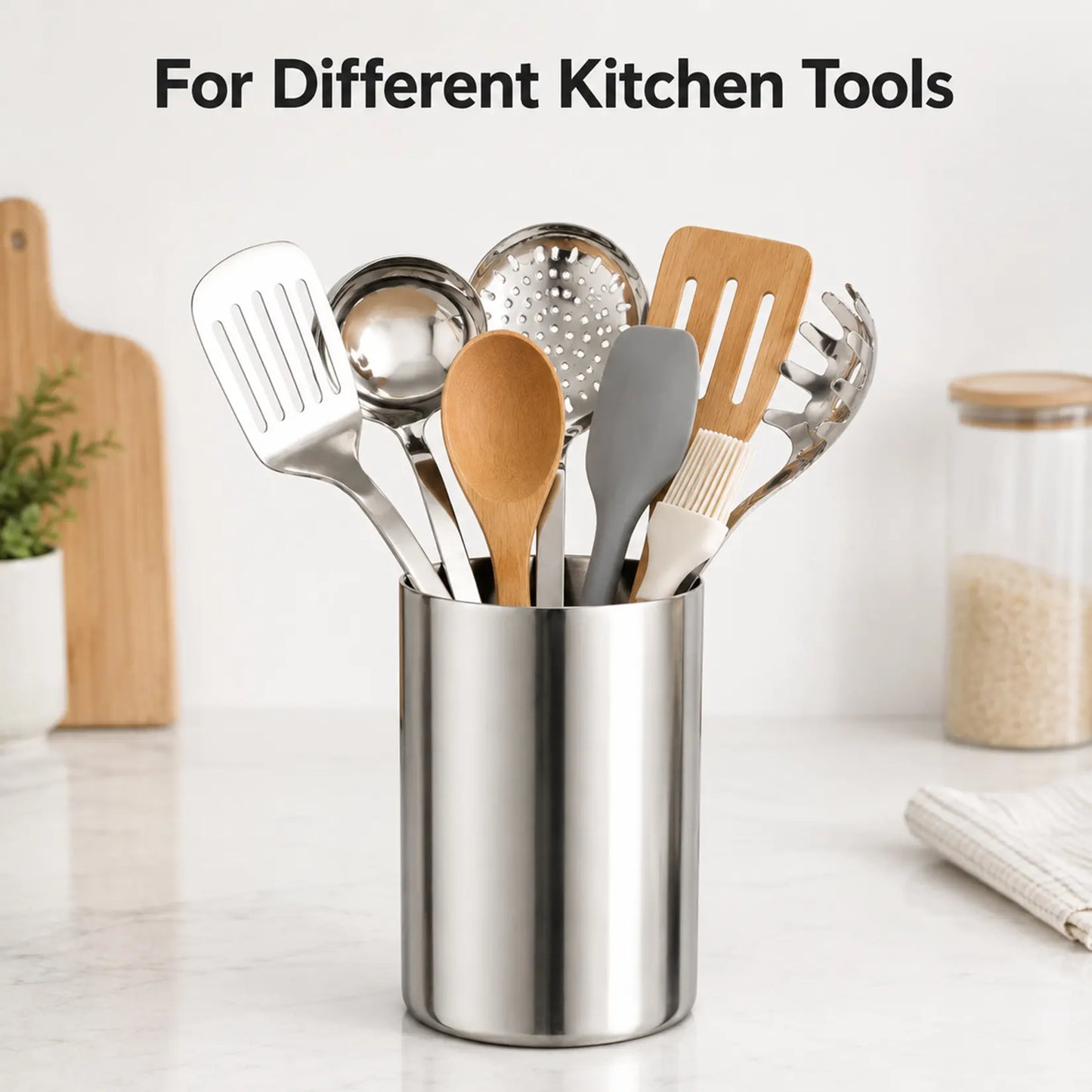 IMEEA Utensil Holder Double Wall 304 Stainless Steel Kitchen Utensil Organizer Countertop Cutlery Holder for Spatulas, Spoons, Cooking Tools Storage Canister