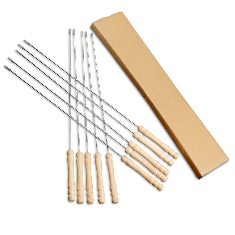 IMEEA 15-Inch BBQ Skewers with Wooden Handle, 10-Pack