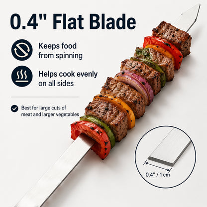 IMEEA Flache Schaschlikspieße aus Edelstahl – 39,4 cm lang, 1,0 cm breite Klinge, 6er-Set für perfektes Schaschlik-Grillen