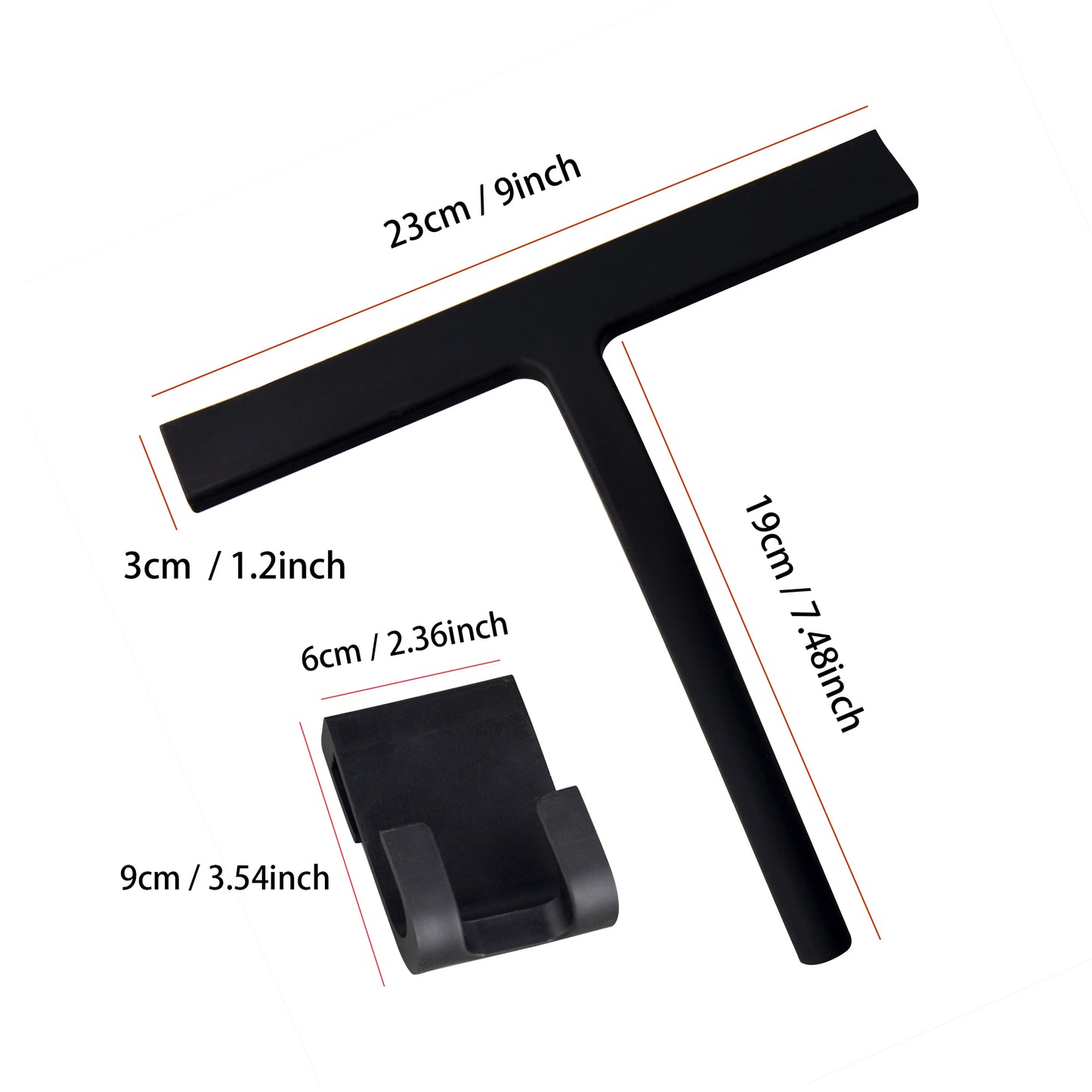 IMEEA Shower Squeegee Bathroom Squeegee for Shower Glass Door Black Silicone Household Squeegee with Hook, 9-Inch