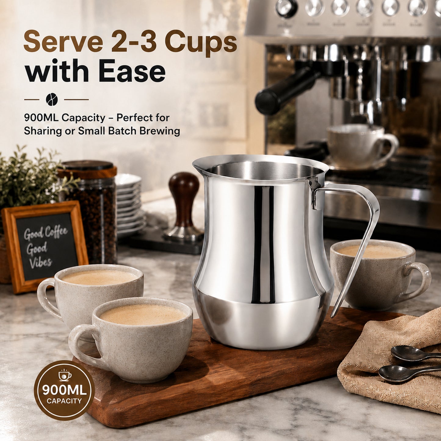 IMEEA 30oz/900ml Milk Frothing Pitcher 18/10 Stainless Steel Wide Spout Milk Steaming Pitcher for Espresso, Coffee, Latte, Cappuccino