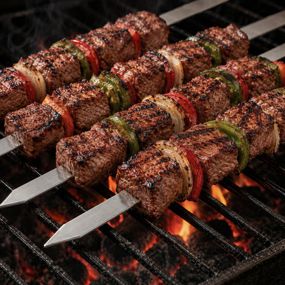 IMEEA Flache Schaschlikspieße aus Edelstahl – 39,4 cm lang, 1,0 cm breite Klinge, 6er-Set für perfektes Schaschlik-Grillen