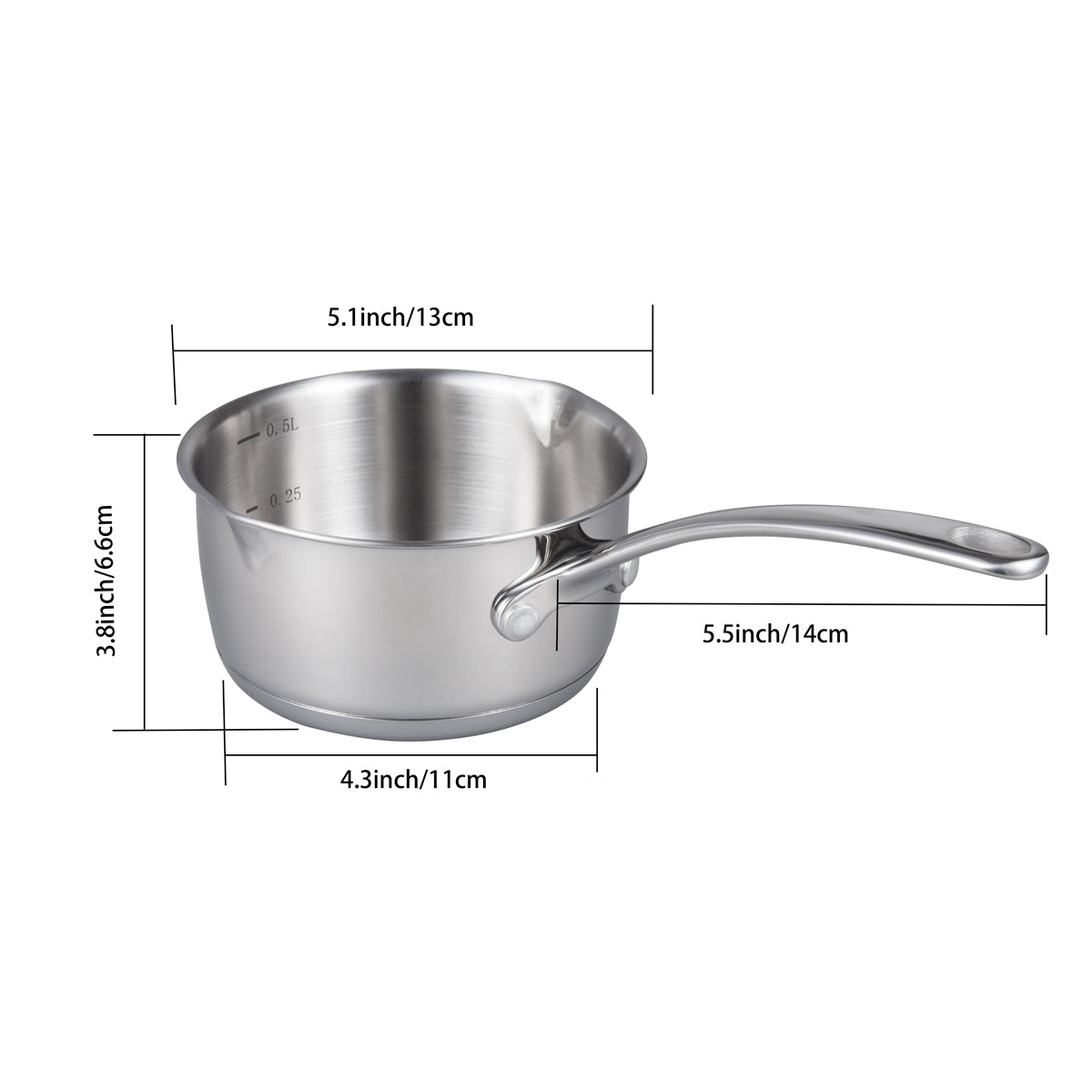IMEEA Mini Milk Warmer Pot 8.5oz/250ml Butter Warmer 18/10 Tri-Ply  Stainless Steel Small Milk Saucepan with Wood Handle