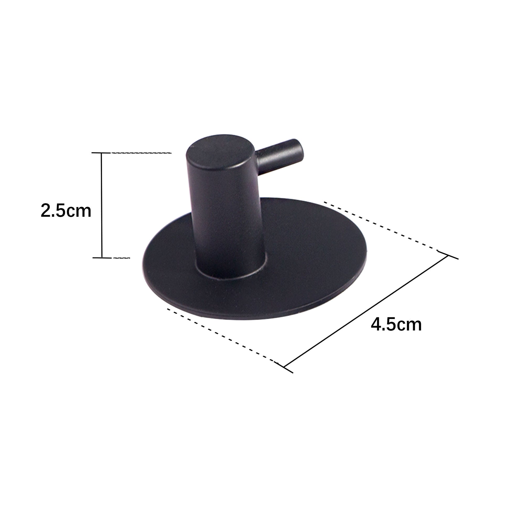 Black Stainless Steel Adhesive Wall Hooks with 2.5cm Hook Height and 4.5cm Base Diameter