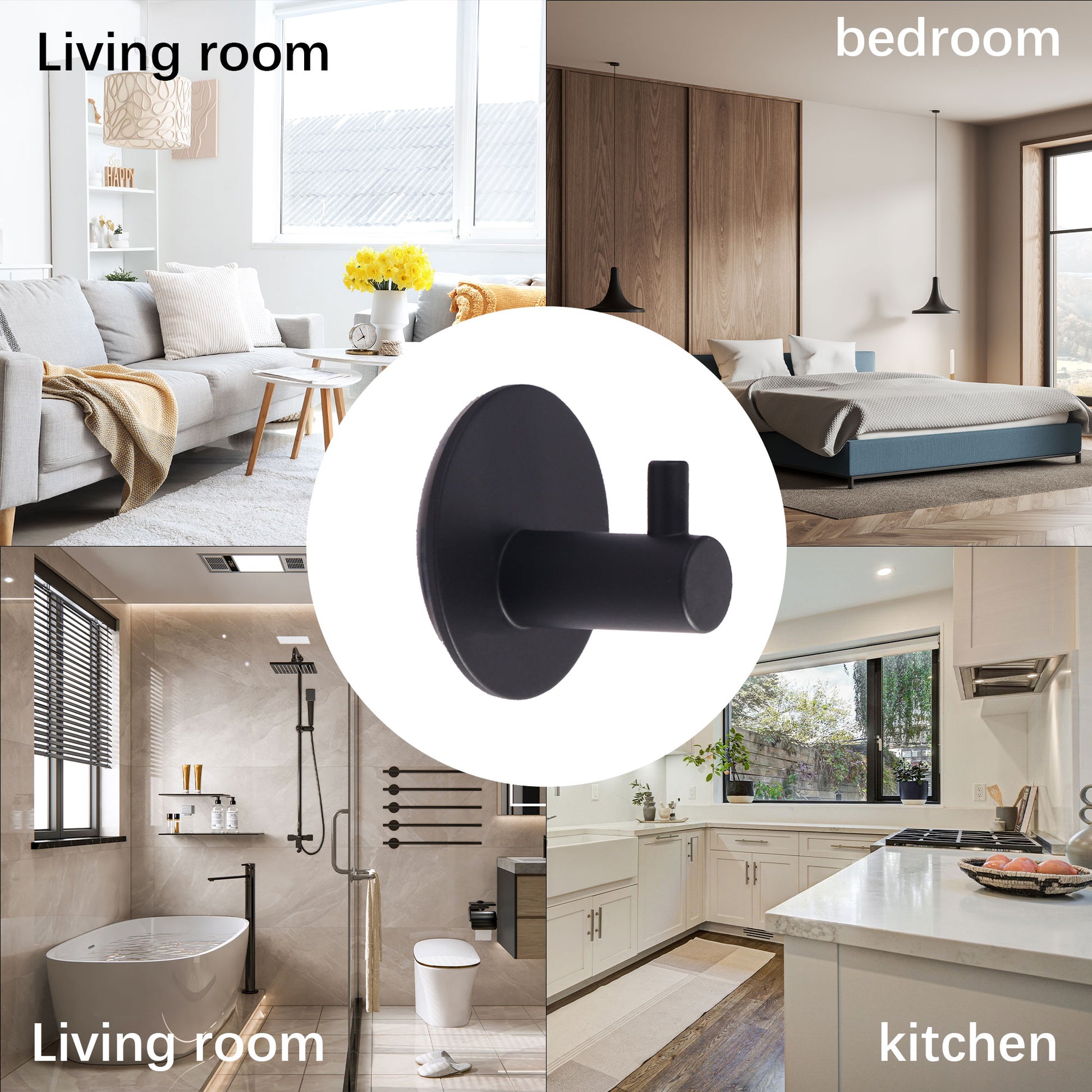 IMEEA Stainless Steel Adhesive Wall Hooks for versatile storage in living room, kitchen, bedroom, bathroom, and more