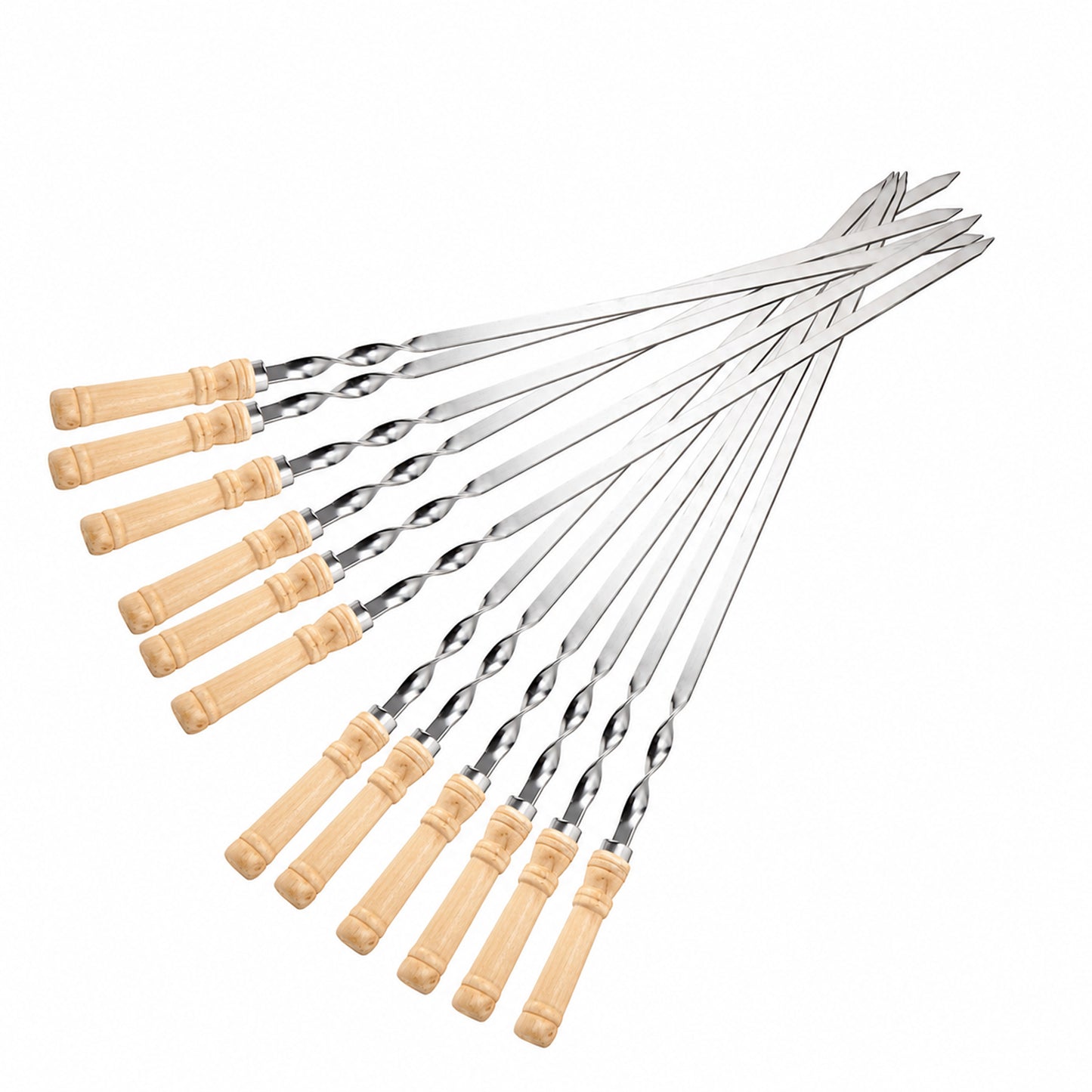 IMEEA stainless steel kabob skewers with flat blades and wooden handles，Set of 12